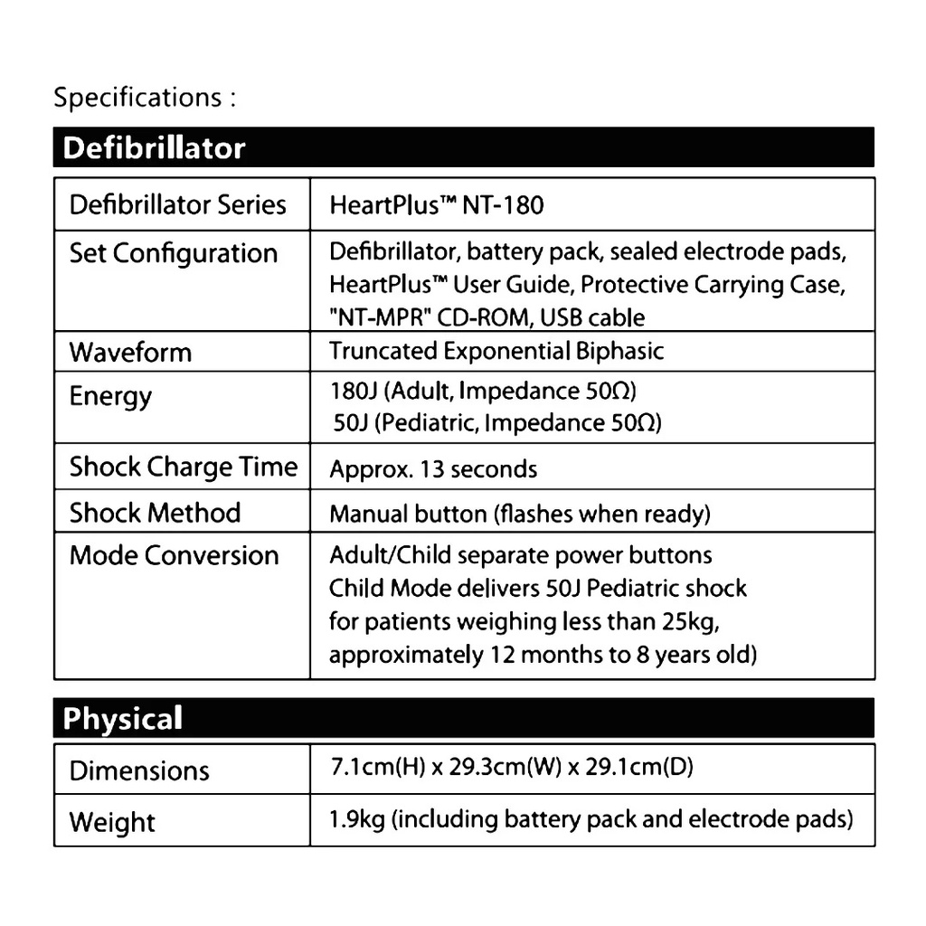 AED Defribilator Heartplus NT-180 Alat Pacu Jantung