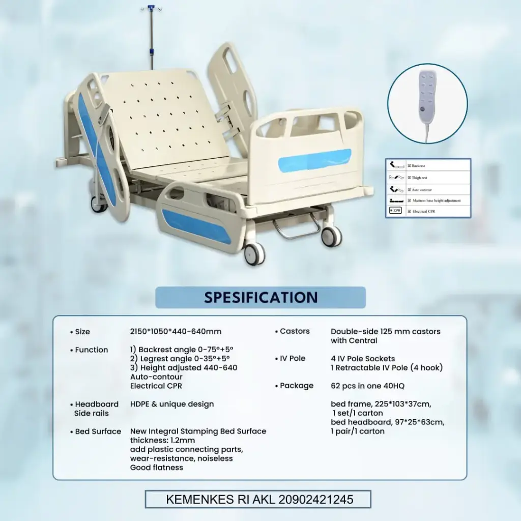 Ranjang Pasien OneHealth OH-EB308 Bed Pasien Elektrik Kupu Kupu 3 Crank CPR Remote Control